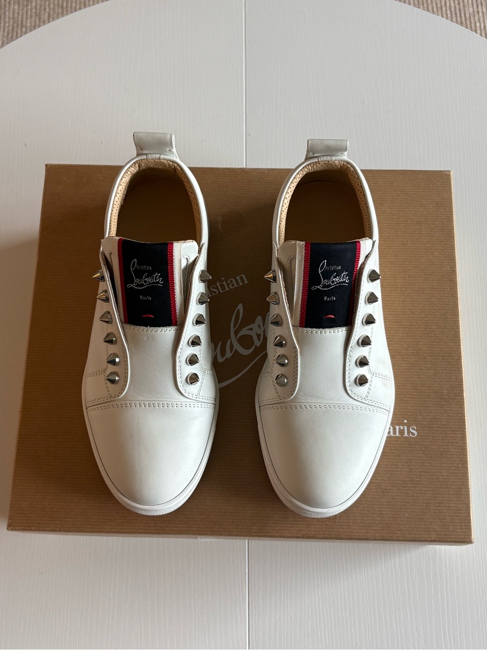 Christian Louboutin Men’s White Low-Top Sneakers with Spike Detailing